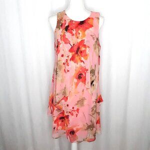 Lauren Ralph Lauren Peach Floral Print Layered Chiffon Dress